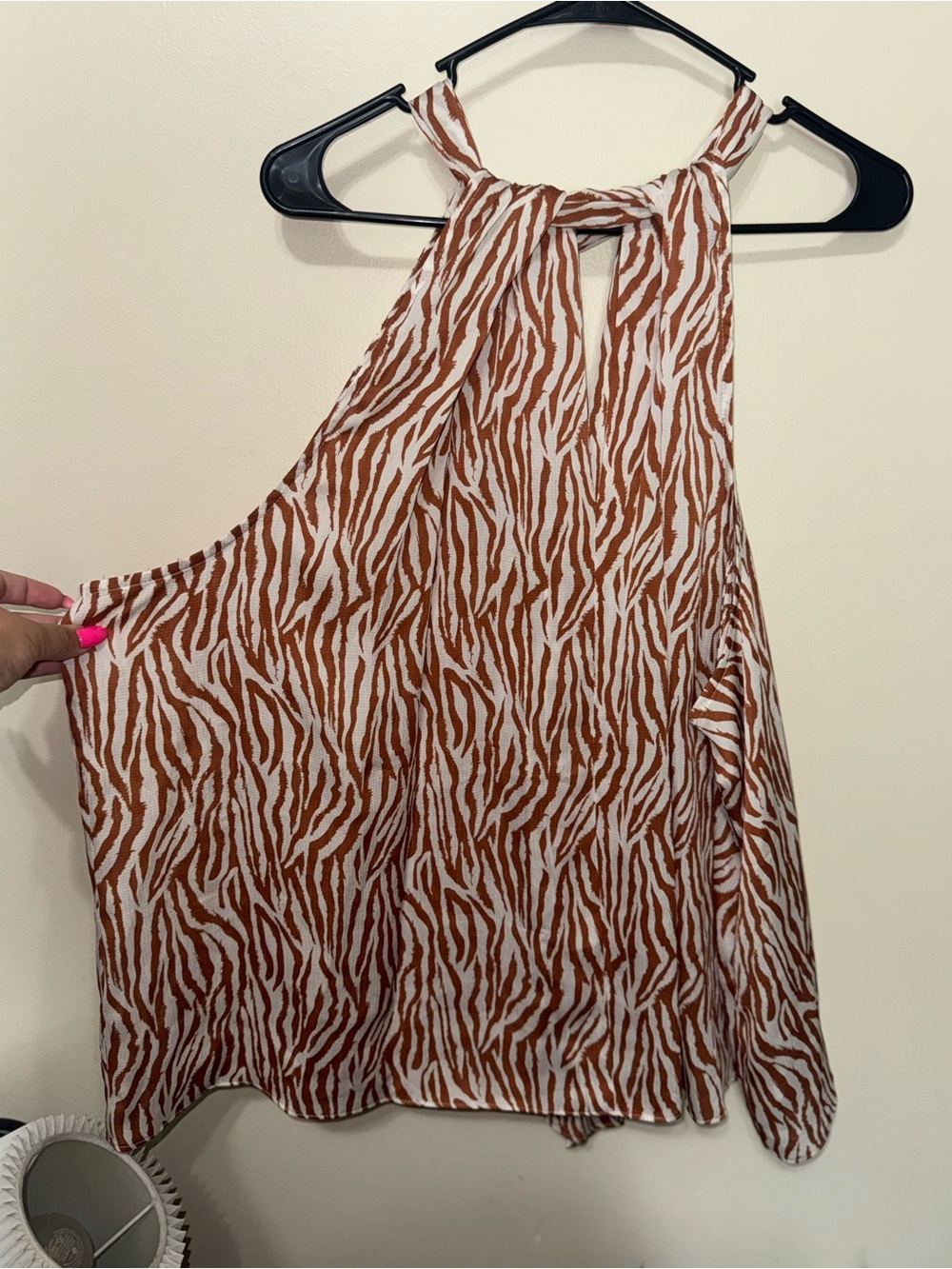 Zebra Print Halter Top - Rust & White by RyeGrass - Picture 2 of 7
